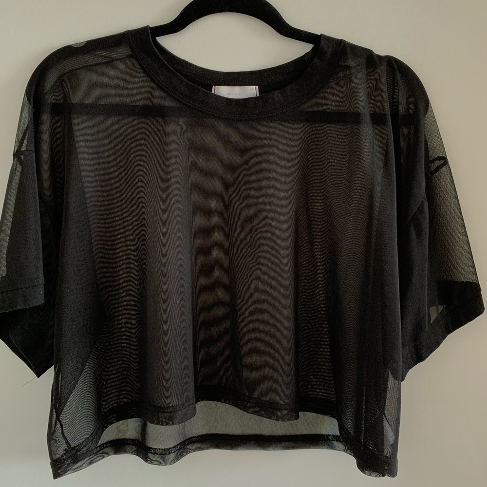 OAK + FORT Black Mesh Crop Top